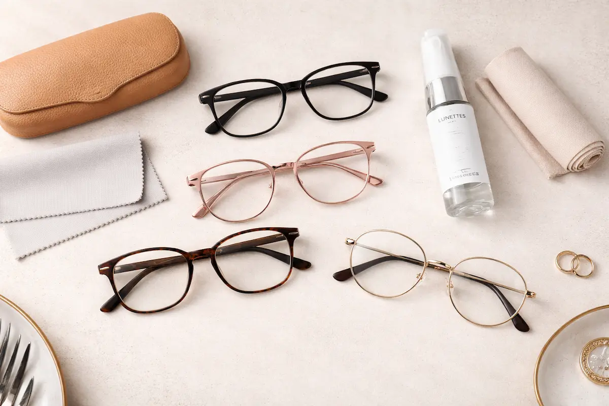 Plusieurs montures de lunettes de vue élégantes avec étui et solution de nettoyage, collection Vision PetitLot