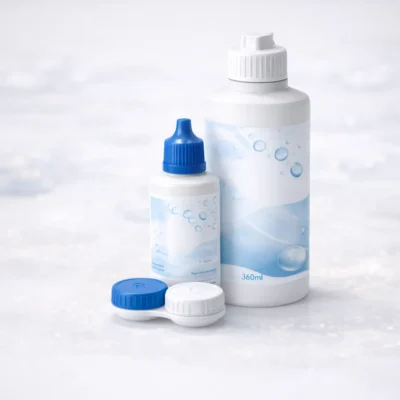 Solution d’entretien pour lentilles de contact avec étui, garantissant hygiène et confort oculaire