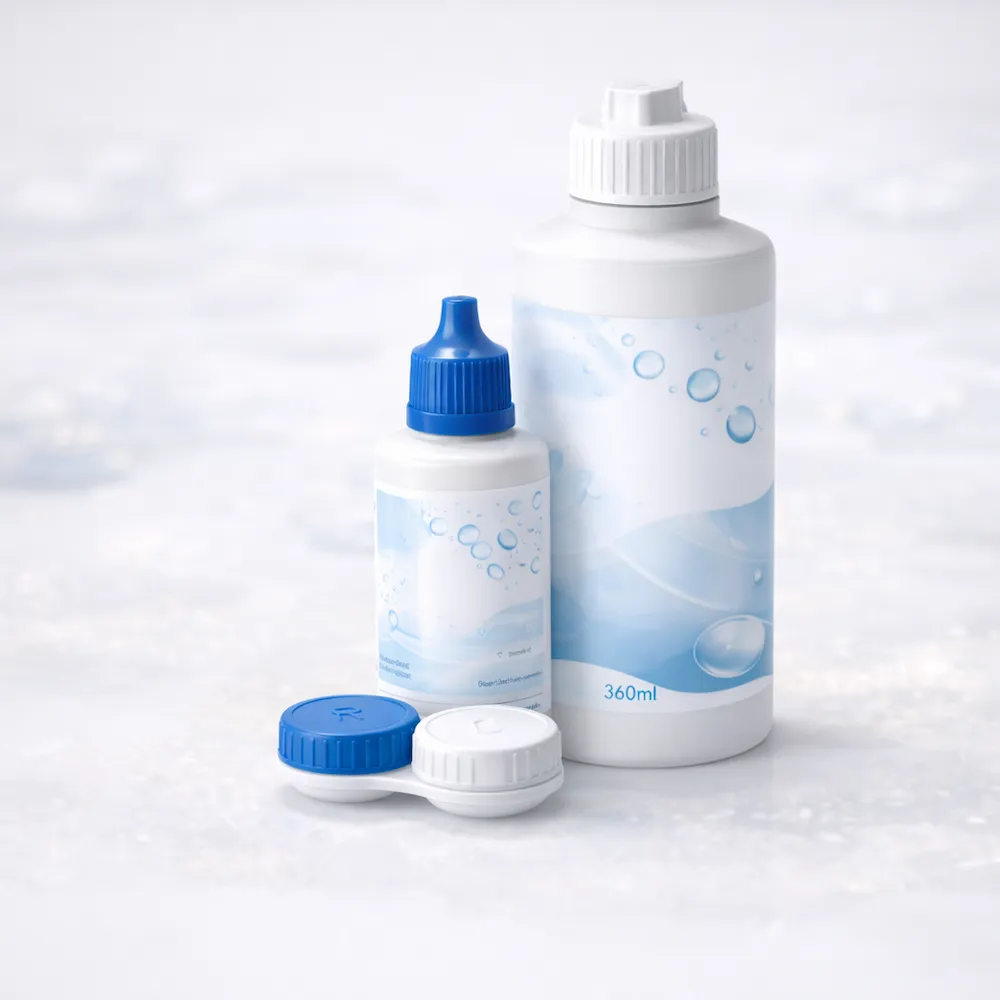 Solution d’entretien pour lentilles de contact avec étui, garantissant hygiène et confort oculaire